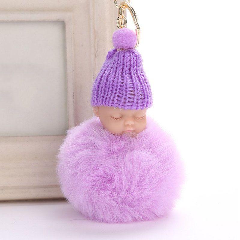 Entzückender schlafender Babypuppen-Schlüsselanhänger mit weichem künstlichem Kaninchenfell für Taschen und Schlüssel