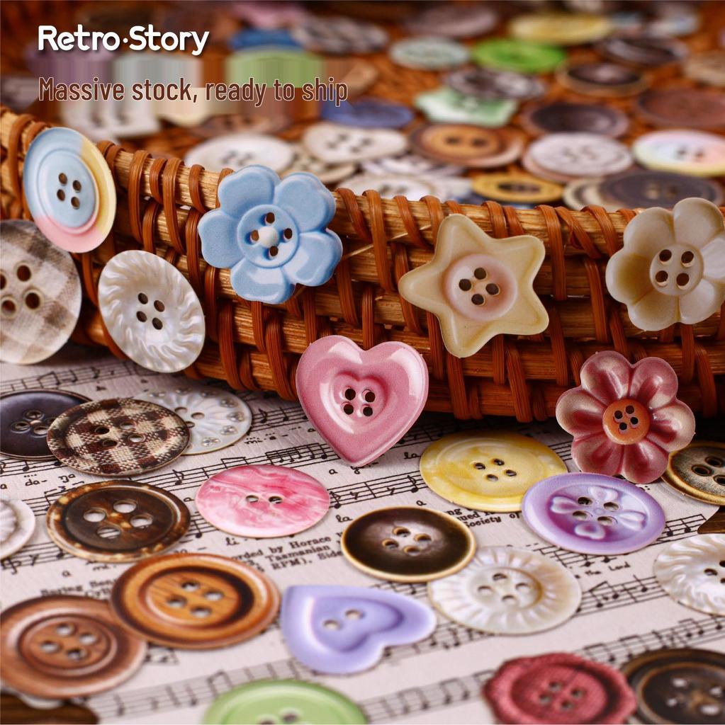 Retro Story Button Series Sticker Pack: 50 Stickers, 6 Styles for Journal Decoration