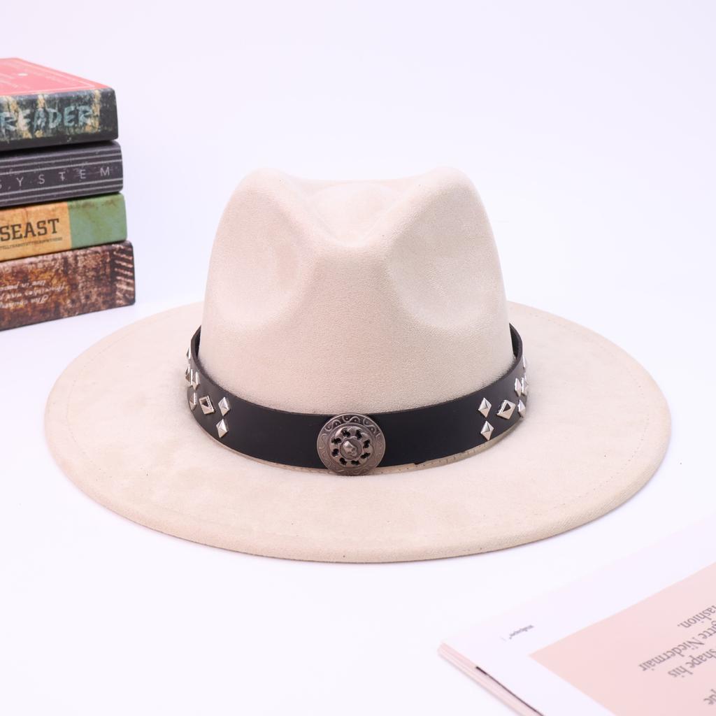 Hot Sale Western Cowboy Hat Metal Accessories Premium Flat-brimmed Suede Top Hat Fashion Versatile Jazz Hat