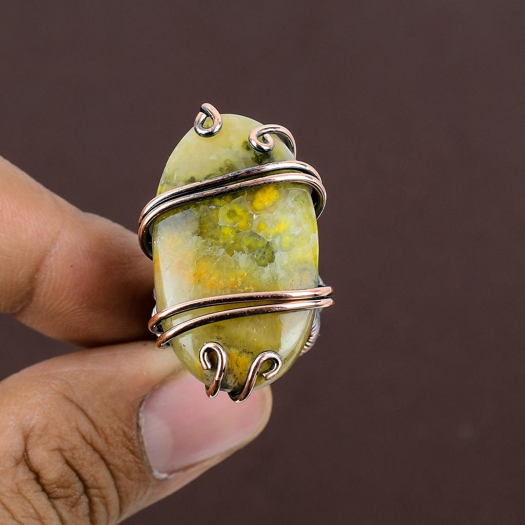 Natural BumbleBee Jasper Gemstone Handmade Copper Wire Wrap Ring Size 5 b7D60