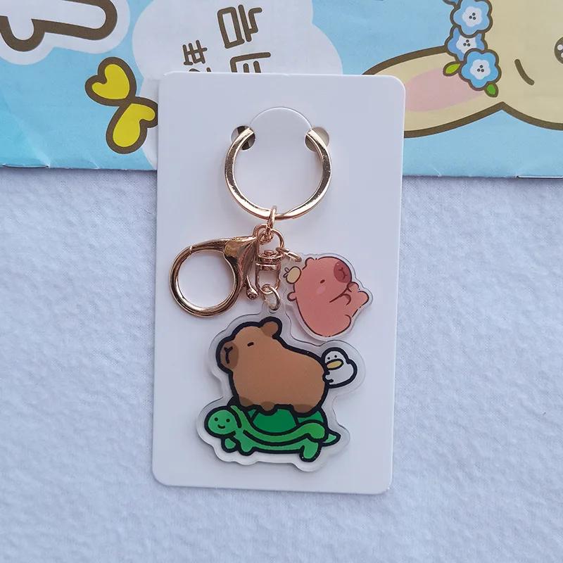 Cute Cartoon Capybara Flat Transparent Double-sided Keychain Student Backpack Accessories Capibala Pendant Keyring Jewelry Gift