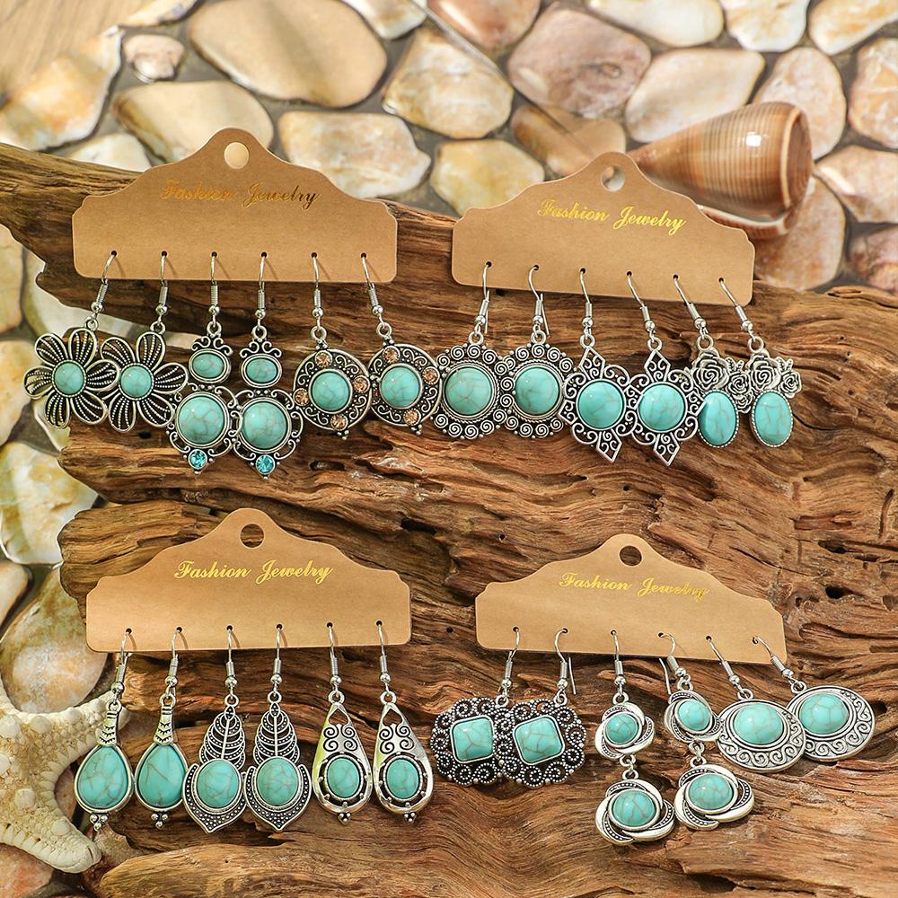 12 Perechi Cercei Căzuți Stil Etnic cu Turcoaz Boho Clasic Decoruri de Petrecere Purtare Zilnică Delicați Șic Cercei Căzuți Ușor de Asortat