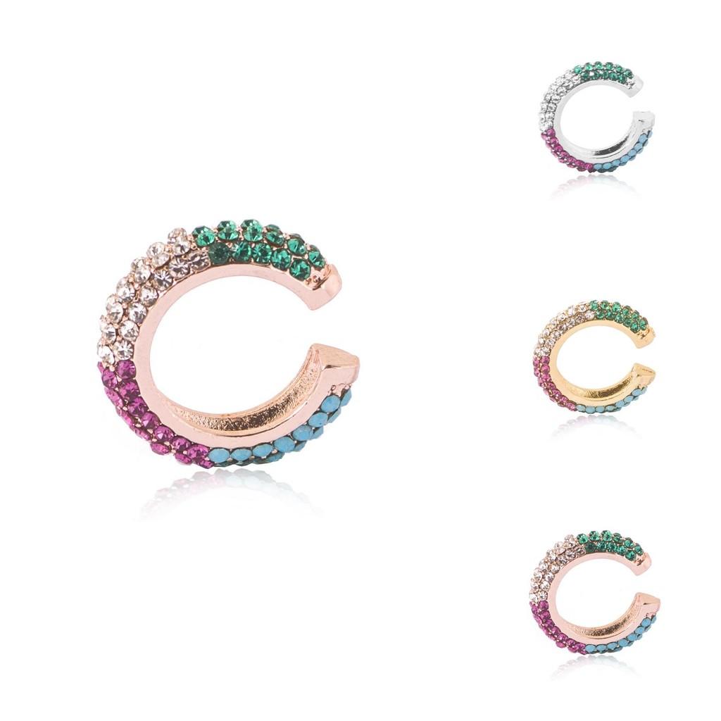 Fashionable European Style Rhinestone Ear Clips Colorful Alloy Ear Jewelry