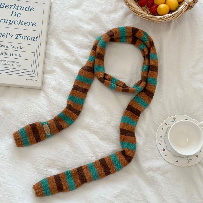 Scarf atmosphere new millennial babes long baguette narrow scarf rainbow stripe knitted scarf women