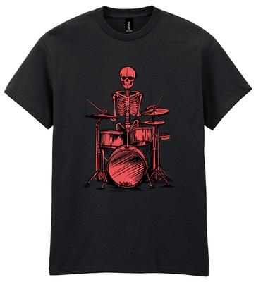 Skeleton Drummer T-Shirt Drumming Music Gift Goth Horror Fun Festival Drum Tee