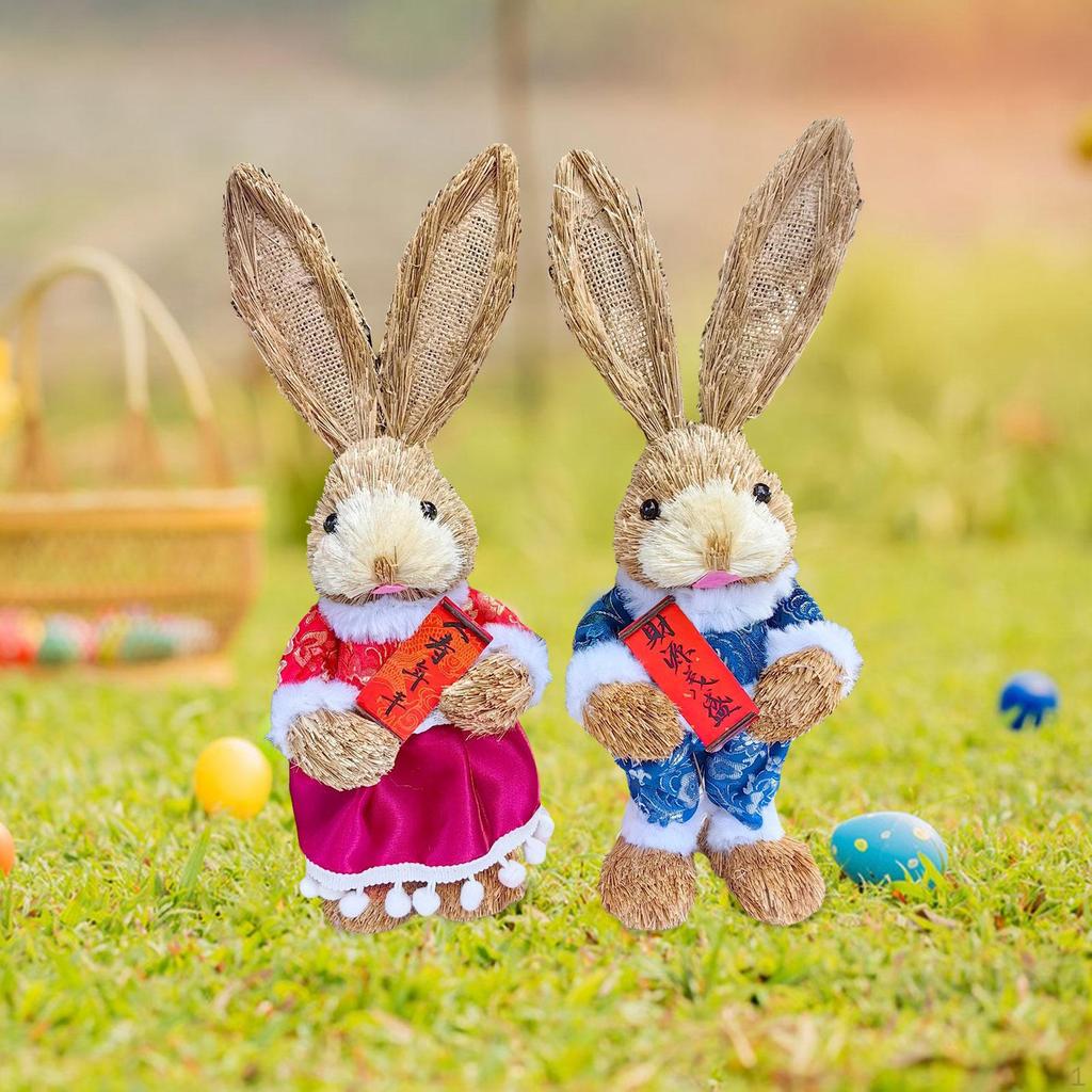 2 Pieces Easter Bunny Statue Standing Artificial Grass , Party Supplies Holiday Decor Festival