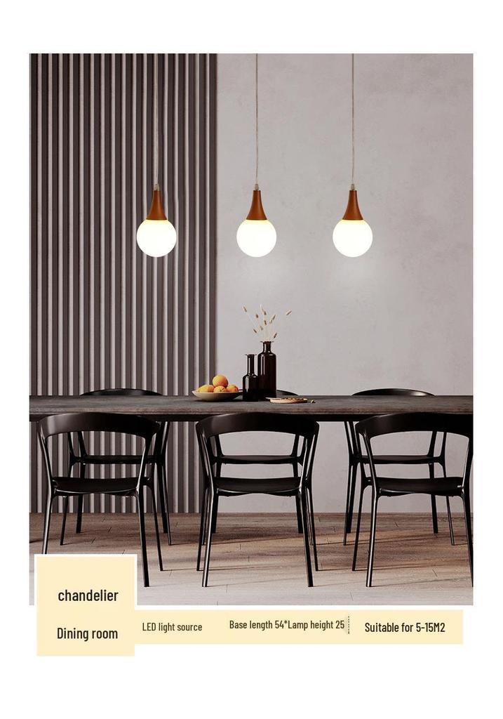 Modern Solid Wood Pendant Lamp with Three Heads, Walnut Finish, Japanese Style for Dining Rooms and Bars.