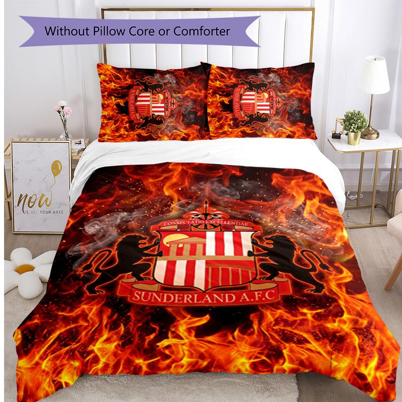 Sunderland Football Printed 3 Pieces Bedding Set, Comfortable Skin Friendly Bedroom Duvet Cover Set