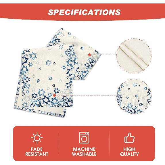 Artoid Mode Beige Hexagram Happy Hanukkah Table Runner, Chanukah Kitchen Dining Table Decoration for Home Party Decor 13x72 Inch