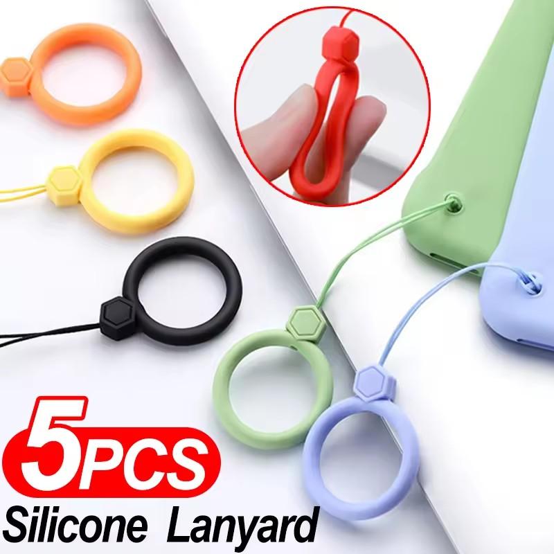Anti-lost Mobile Phone Pendant Finger Ring Short Silicone Lanyard Silicone Pendant Ring Soft Multicolor Keychain Keys Cord