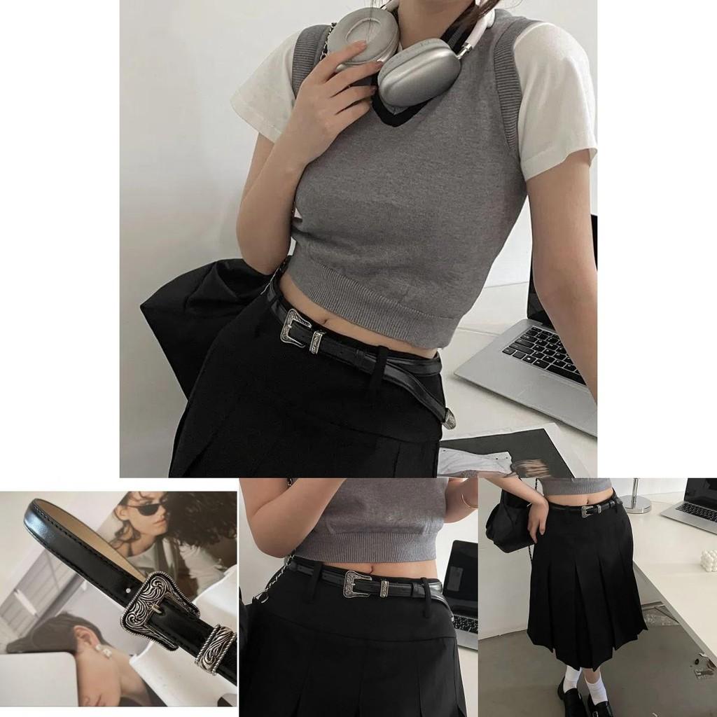 Versatile Pu Black Belt For Women Designed For Summer Vintage Dresses And Outfits Elegant