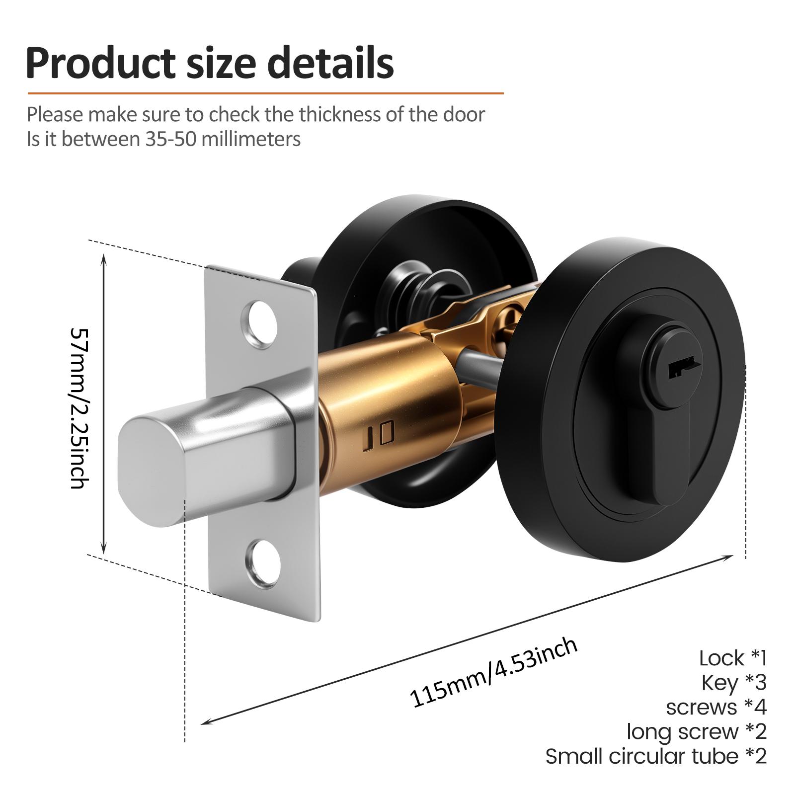 

Round Door Latch Zinc Alloy Effective Protection Anti Theft Deadbolt Lock Single Cylinder Deadbolt for 35mm-50mm Door Thickness чёрный