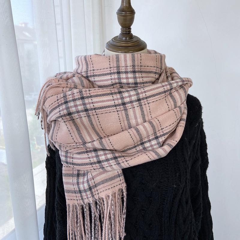 Vintage British Plaid Striped Scarf Autumn Winter Thickened Warm Tassel Wrap Scarf Unisex Imitation Cashmere Coldproof Scarf