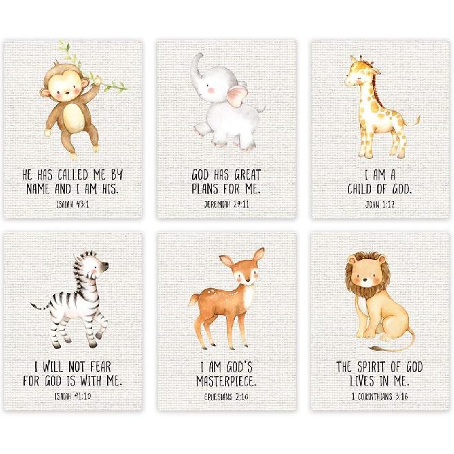 Andaz Press Christian Bible Verses Quotes Nursery Kids Room Unframed Hanging Wall Art Poster Home Decor, 8.5x11-inch, Jungle Safari Animals Theme, Jungle Safari Animals