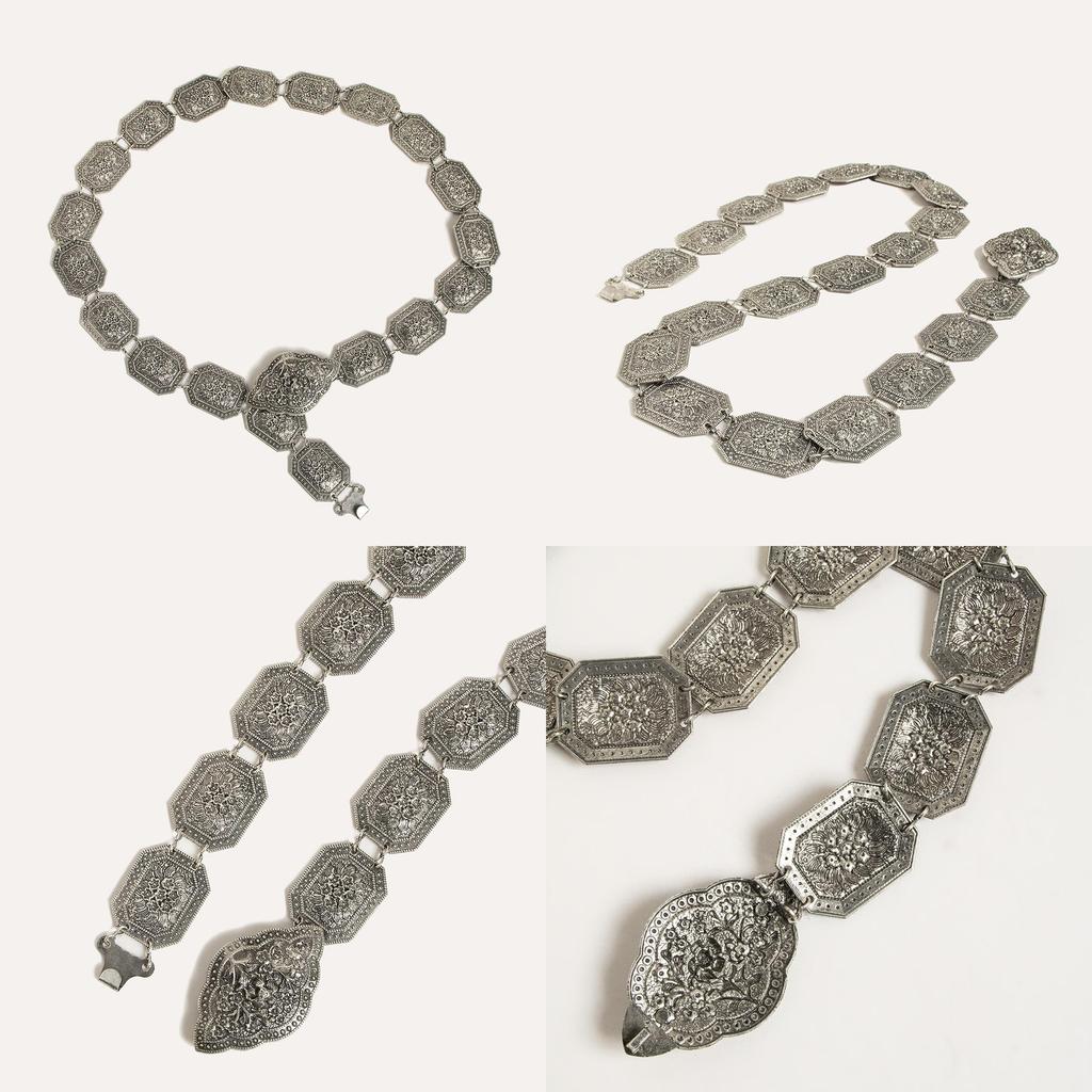 Geometric Waist Metal Chain For Women With Carved Design And Folk Fashion Style