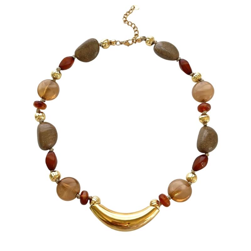 French Inspired Irregular Beaded Natural Stone Necklace Stainless Steel Chain For Women Fashion Jewelry Gift 1