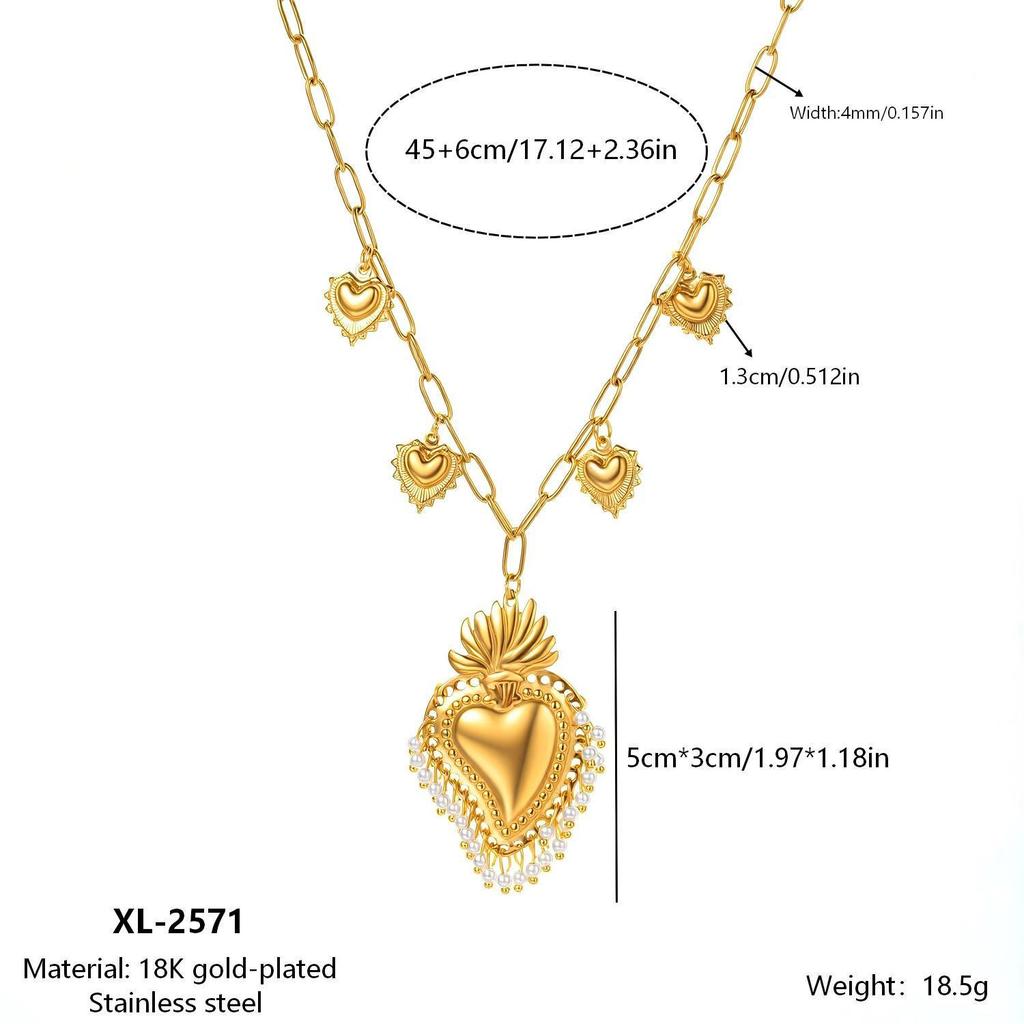 18K Gold Plated Titanium Steel Multi-Heart Diamond Pendant Necklace