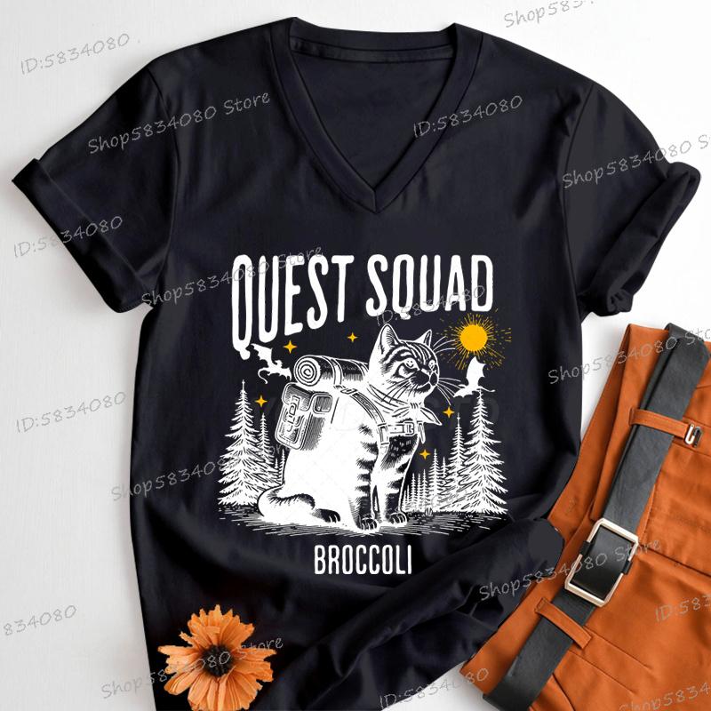 

Fashion Women Onyx Storm Broccoli Tshirts Short Sleeve V Neck Y2K Tops Funny Camp Cat Streetwear Onyx Storm Book Ladies Tees 4XL