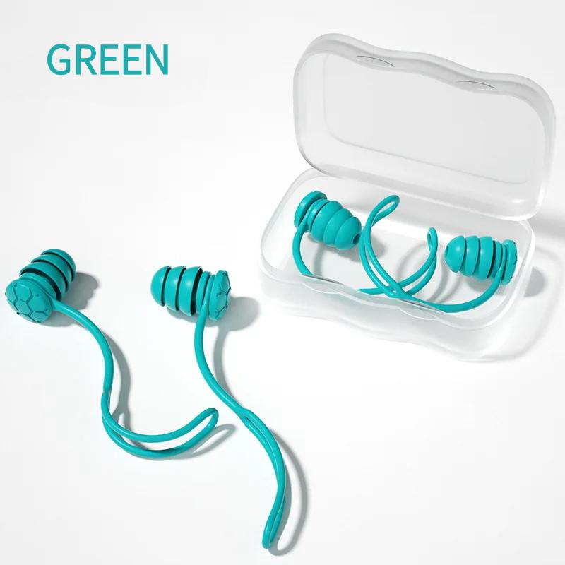 

Swimming Earplugs with Rope Waterproof 3-Layer Noise Cancelling for Swim Sleep Ergonomic Design with Lanyard Tether Anti-Loss зелений
