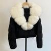 Women's Short Winter Faux Fur Collar Duck Down Jacket