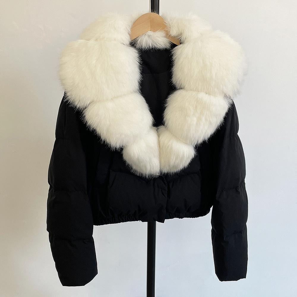 Women's Short Winter Faux Fur Collar Duck Down Jacket