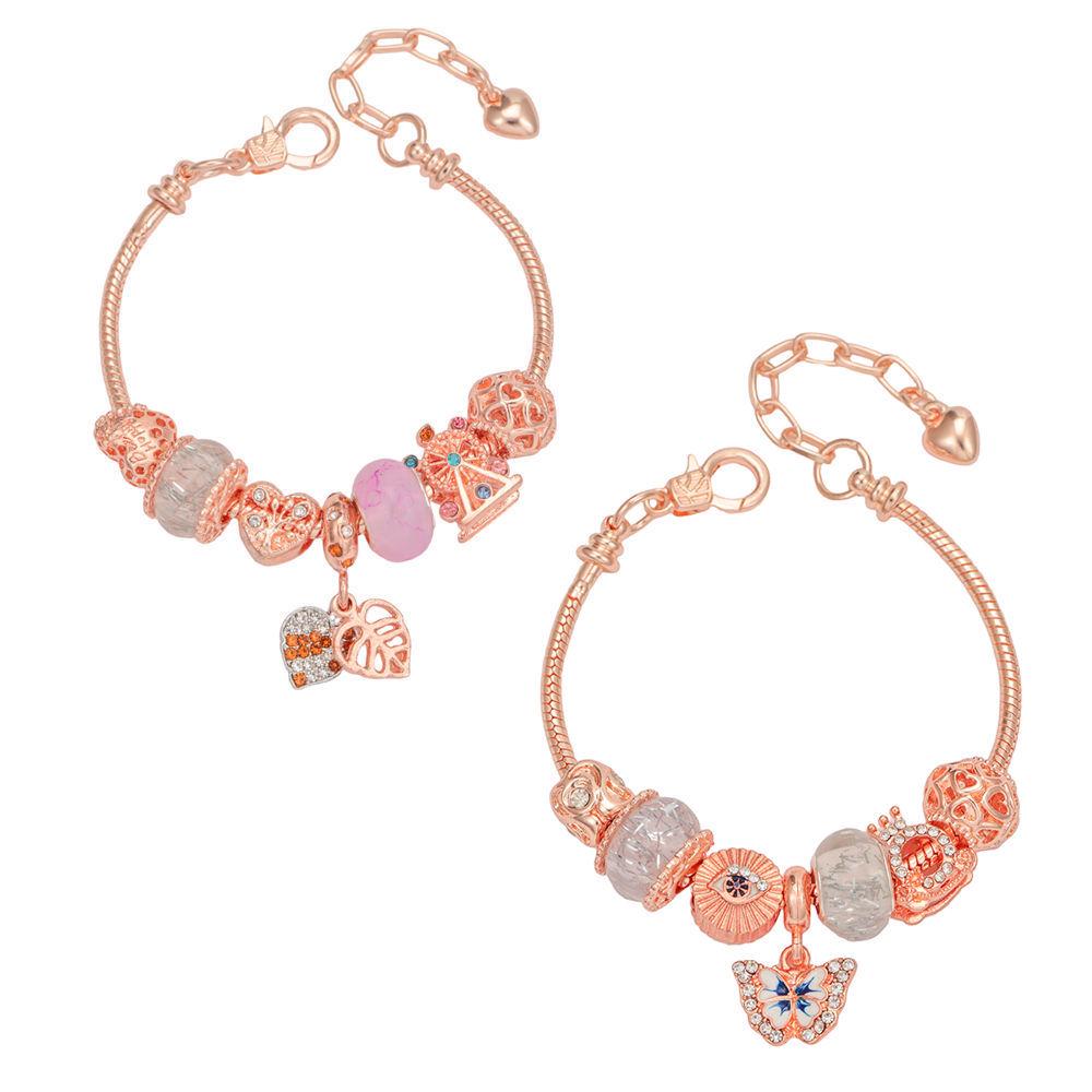 Sweet Pink Heart Butterfly Beaded Bracelet for Women