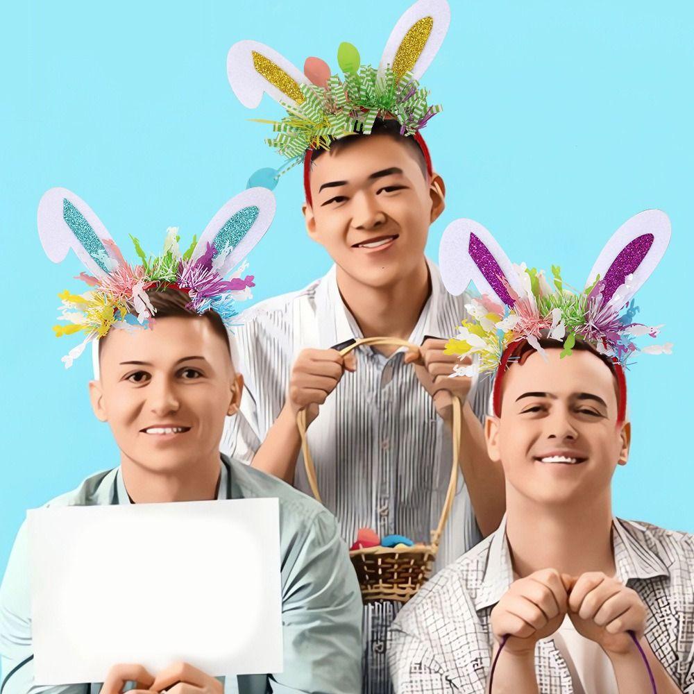 Frohe Ostern Hasenohren Stirnbänder mit gestreiftem Band Cartoon Dekorative Kopfbedeckung Foto Requisiten Cosplay Party Kostüm