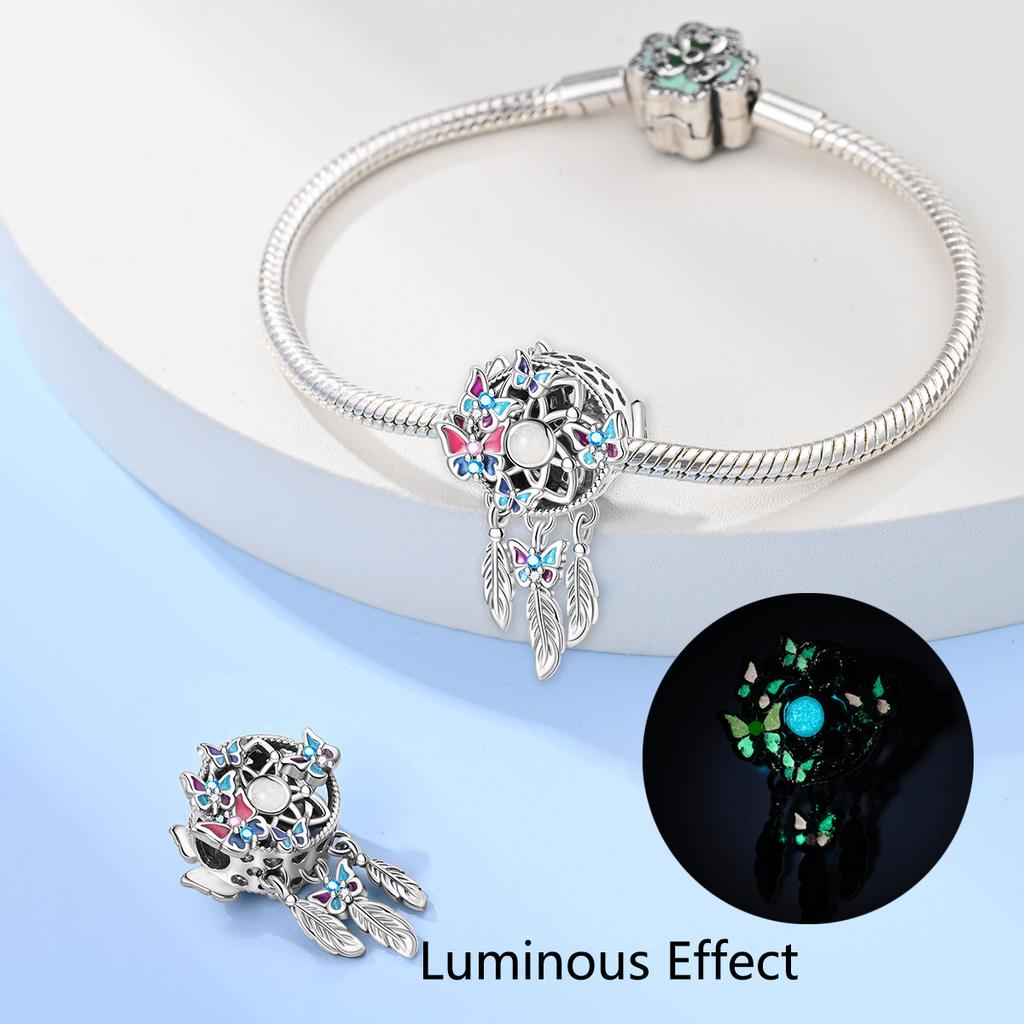 Colorful Copper Openwork Feathers Dreamcatcher Charm Fit Original Bracelet Cherry Blossom Charm For Jewelry Gift