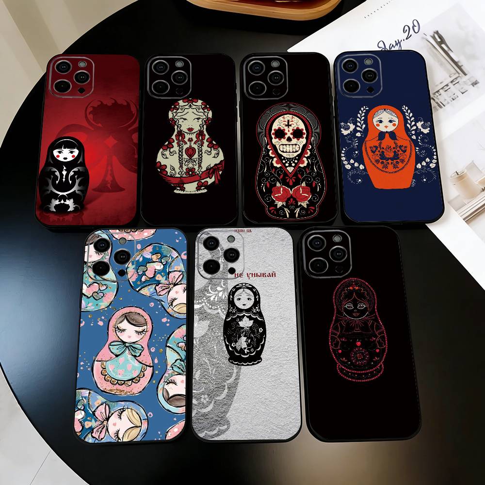 Russian Dolls Matryoshka Phone Case For iPhone 17, 16,15,14,13,12,11 Plus,Pro Max, Others Soft Black Cover