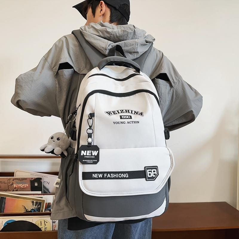 Student Schoolbag Women's Color Block Backpack Men Large Capacity Backpack