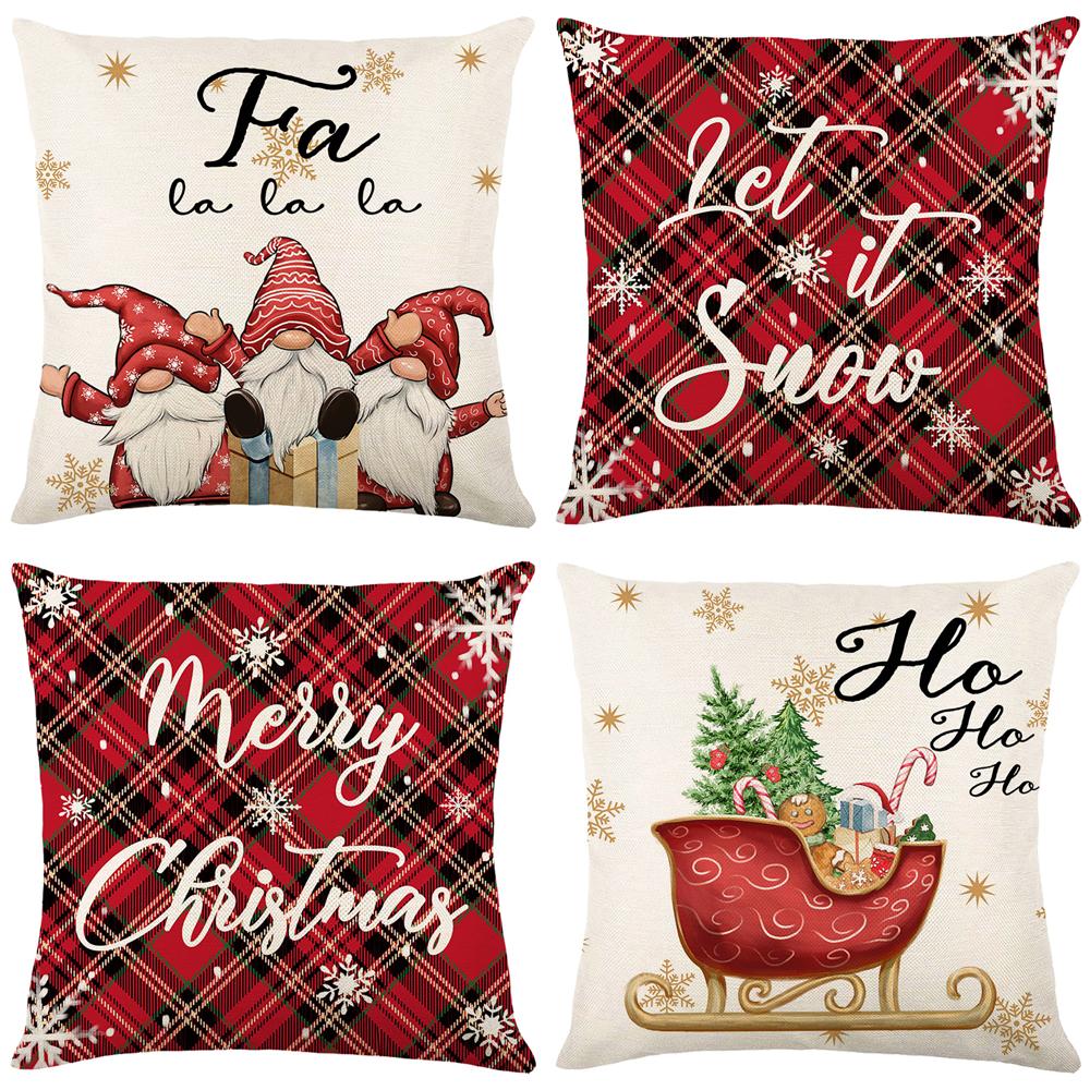 4Pcs Christmas Throw Pillow Covers Stamping Snowflake 45x45cm Square Cushion Cover Sofa Waist Pillowcase Xmas Home Bed Decor