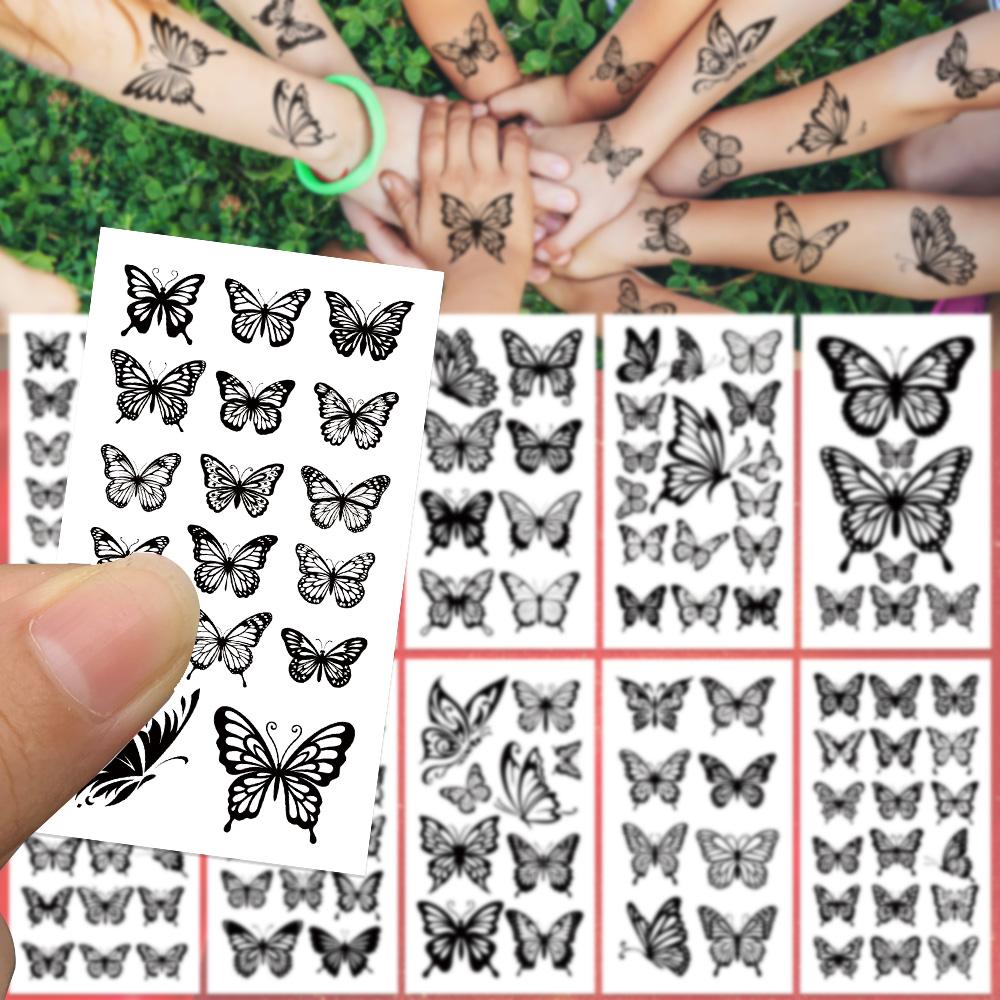 10sheets Black & White Butterfly Tattoo Stickers For Hand Face Body Temporary Waterproof Tattoo Stickers Girls Creative Gifts
