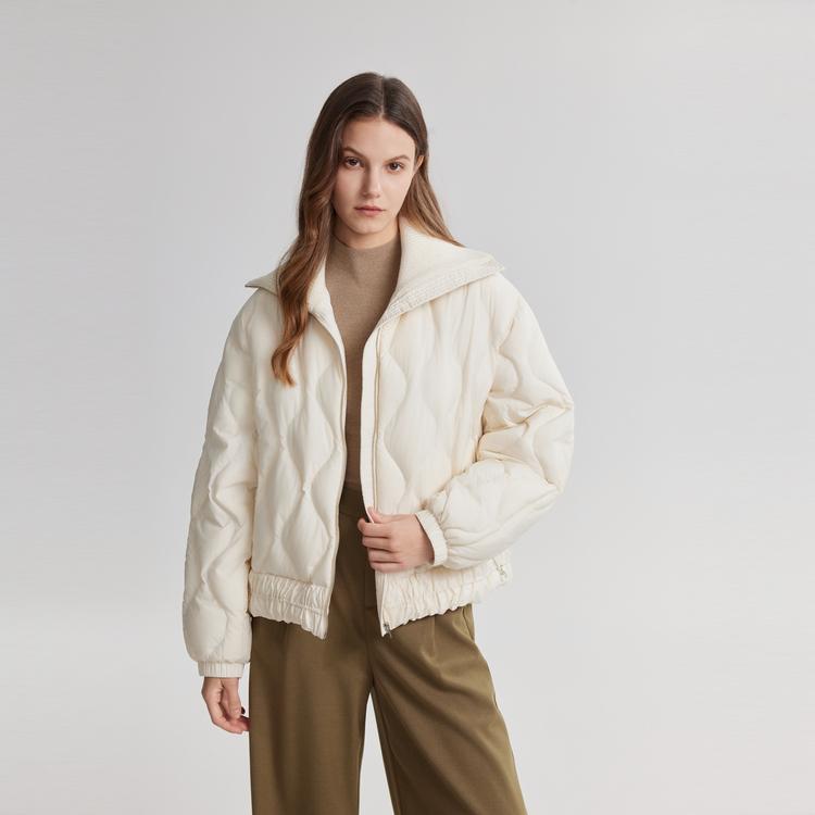 ELLE Collar Short Solid Color Loose Simple Comfortable Commuter Basic Down Jacket Women outerwear Off-White EY48871