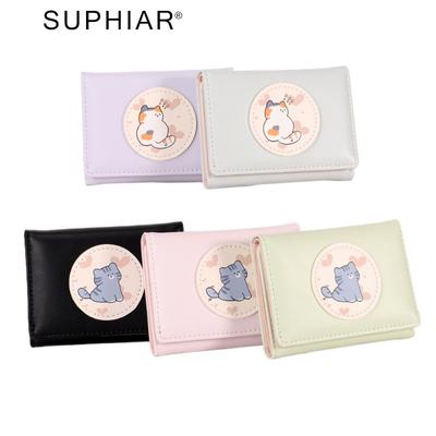 New Love Ultra-thin Small Three-fold Wallet, Women's High-end Macaron Color Kitten Cartoon Wallet Short