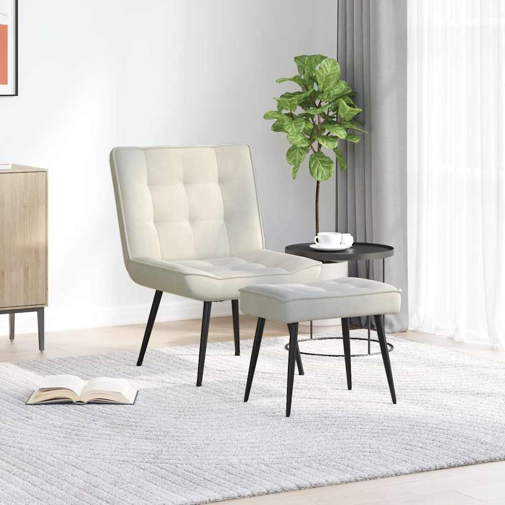 Velvet Relaxation Armchair with Footstool Cream