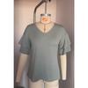 Spring and Summer Solid Color V-neck Ruffle Sleeve Top Short Sleeved Textured Women's T-shirts