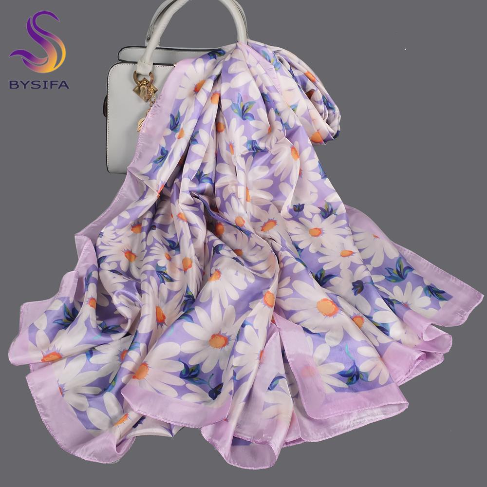 White 100% Mulberry Silk Scarf Shawl Women New Floral Design Summer Long Beach Shawl Luxury Ladies Neck Scarves Hijabs