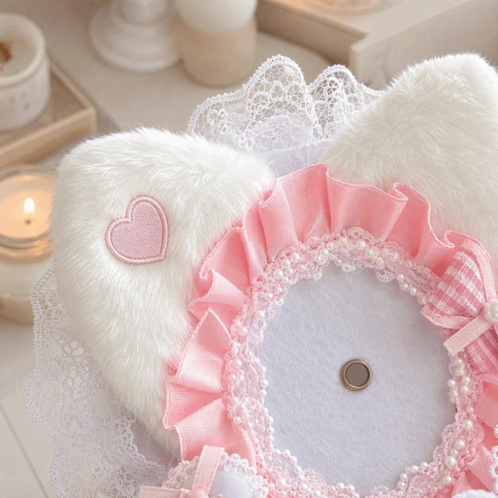 Lace Edged Badge Display Case Cat-Ear Shape Can Badge Cover Lightweight Badge Holder  Ita Bag