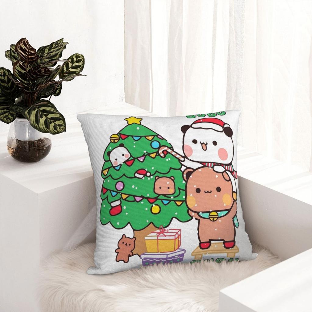 Bubu Dudu Xmas Panda Merry Christmas Pillowcase Printing Polyester Cushion Cover Decoration Pillow Case Cover Seater Zipper