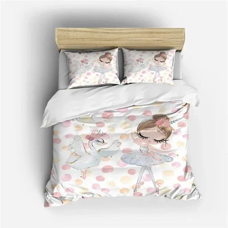 New 3D Ballet Dancing Girl Duvet Cover Set Princess Style Twin Siz Bedding Set Kids Girl Nordic Bed Cover Twin Full Queen King 70x133cm 2pcs