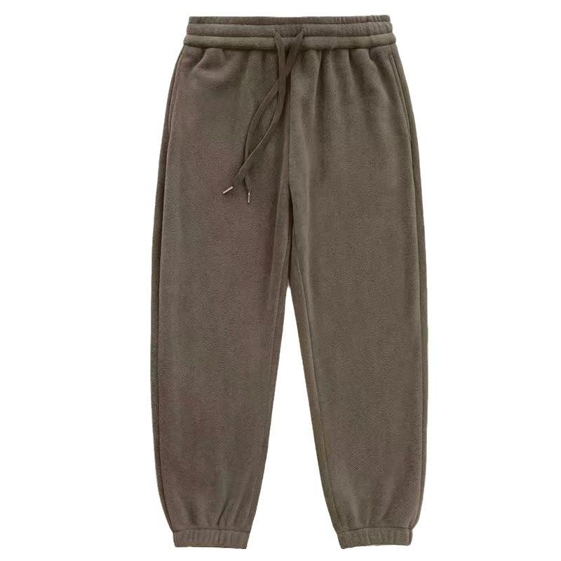 Pánské podzimní zimní fleecem podšité zateplené tepláky oboustranné fleecové kalhoty teplé jednobarevné ležérní s manžetami sportovní kalhoty