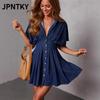 JPNTKY Fashion Summer Spring Solid Color Print Short Sleeve Casual Dresses