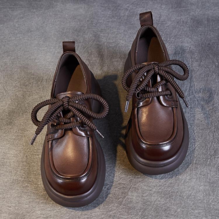Johnature British Style Women's Platform Shoes Genuin Leather Casual Versatile Lace Up Commuting Shoes