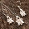 Minimalistisches Halloween Antiksilberfarben Geist Anhänger Ohrringe Halskette Set Niedliches Geist Schmuckset Gotisches Geschenk Für Frauen Männer