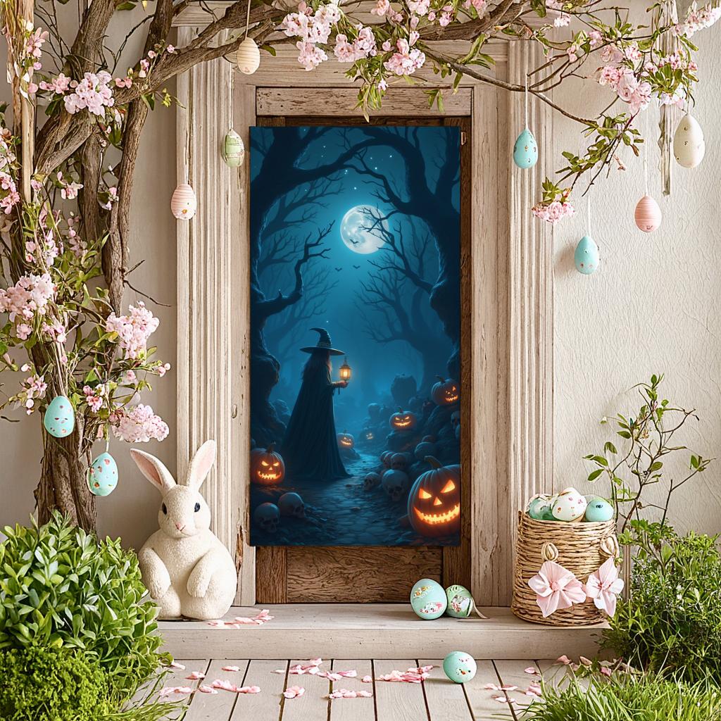 Forest Banner Full Moon Moonlight Banner Witch Banner Dark Forest For Scary Theme Party Haunted House Outdoor Decoration