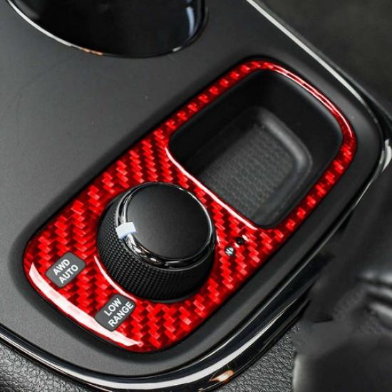 Red Carbon Fiber Console Multimedia Knob Panel Cover For Dodge Durango 2014-