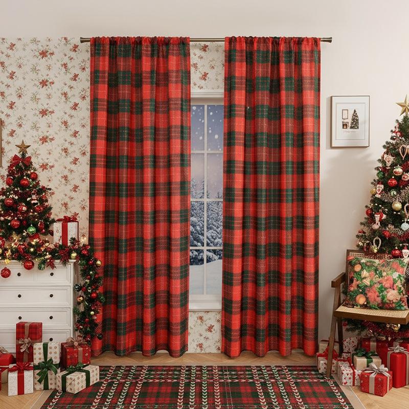 Crăciun Cortine Americane Cortine de Ușă Cortine Finisate cu Moș Crăciun Decorare Fără Găurire Cortine Finisate Ferestre Mari