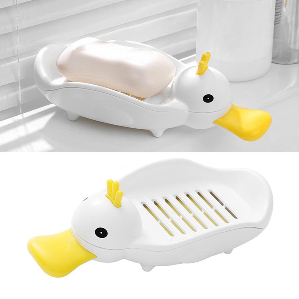 Duck Soap Dish Household Cartoon Double Drain Yellow Duck Shape Soap Rack for Bathroom
