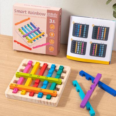 Giocattoli Educativi Montessori in Legno Arcobaleno Bastoncini Intelligenti IQ Rompicapo Gioco da Tavolo per Bambini Adulti Giocattoli per l'Allenamento della Logica