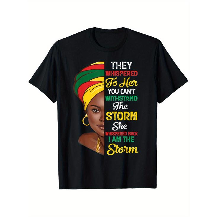 Black History Month Afro Woman Graphic T-Shirt - I Am The Storm Unisex Casual Tee, Cotton, Loose Fit, S-XXXL, Empowering Statement Design with S чёрный